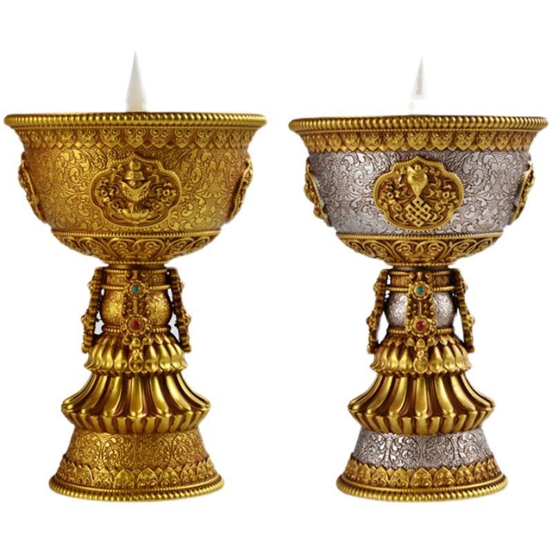 藏式电子酥油灯仿真LED充电酥油灯电子蜡烛台佛前供灯供奉长明灯