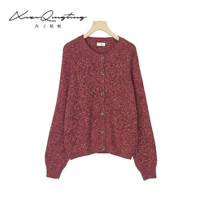 【琪琪毛衣福利】亮片杂色花纱毛衣外套高级感针织衫-QTXG46250