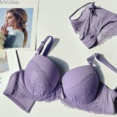 薄杯聚拢大胸显小内衣34 性感大码 文胸套装 44舒适透气上托防下垂