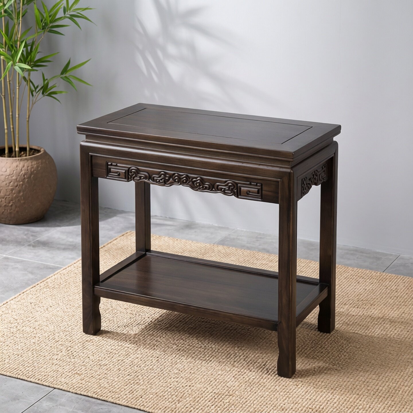 新中式全实木花几花架双层盆景架客厅边几角几仿古雕花阳台花盆架