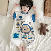 儿童分腿防踢被男童女童纯棉按扣空调服 短袖 宝宝睡袋婴儿夏季 薄款