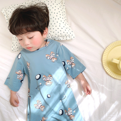 宝宝睡袍夏季薄款短袖连体睡衣