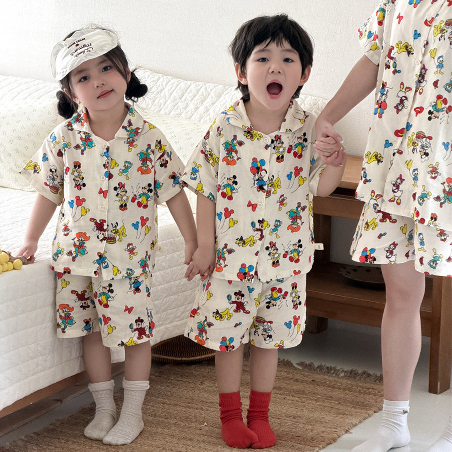 26夏款亲子纯棉纱布睡衣薄款宝宝夏季短袖短裤家居服男女孩空调服