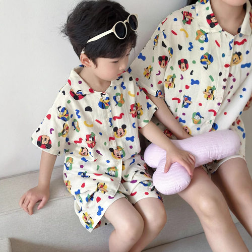 儿童短袖短裤睡衣全棉纱布家居服