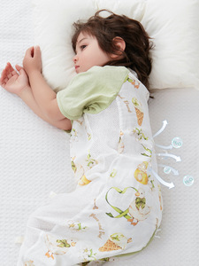 夏季竹棉婴幼儿分腿睡袋纱布儿童短袖防踢被竹纤维宝宝睡衣A类薄