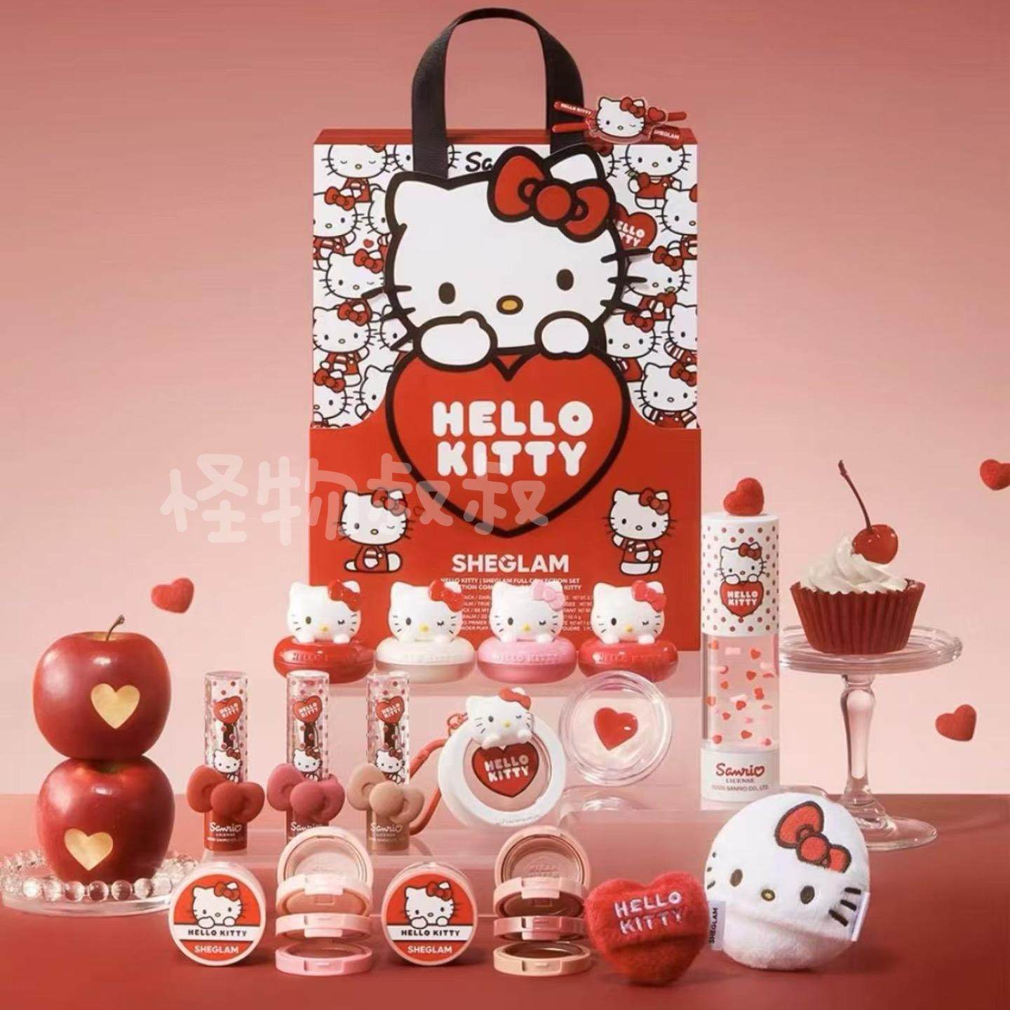 现货！SHEGLAM Hello Kitty 情人节限定腮红粉扑妆前口红唇膏眼影
