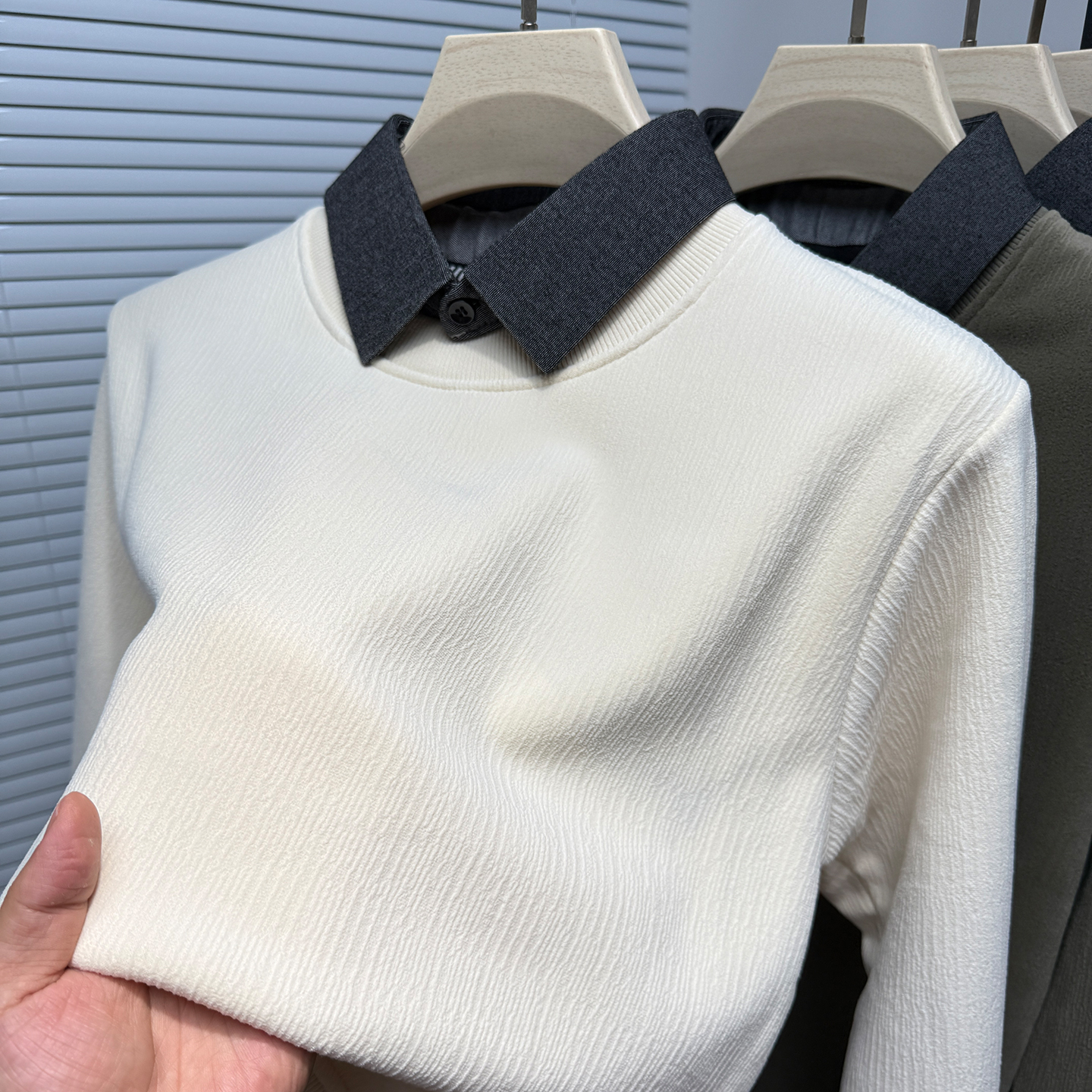 奥粒绒卫衣男假两件衬衫领打底衫