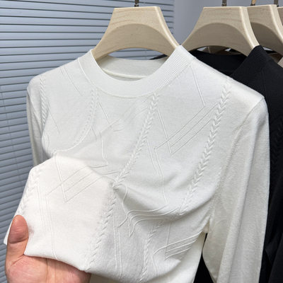 精纺含羊绒针织毛衣男圆领小麻花