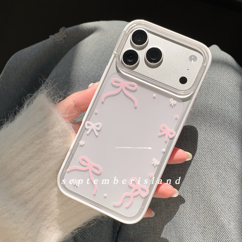 原创粉色蝴蝶结相框亚克力透明壳适用于苹果iphone17ProMax手机壳12可爱贝贝壳14Pro白色15pro简约16包按键
