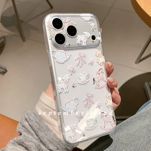 韩国手绘卡通可爱卡通透明壳适用苹果17promax手机壳15pro全包防摔16promax软壳13pro可爱tpu17少女心