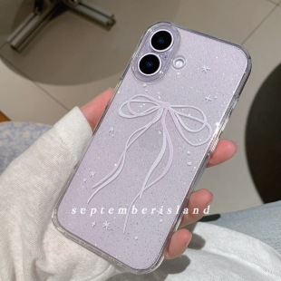 九月岛屿原创透明闪粉软壳适用iPhone17promax可爱紫色少女蝴蝶结iphone15Pro手机壳13苹果14Pro全包16加厚