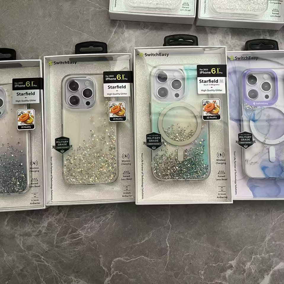 美国鱼骨Switcheasy 原装正品iPhone15Pro流沙闪粉滴胶渐变磁吸防摔手机壳保护套