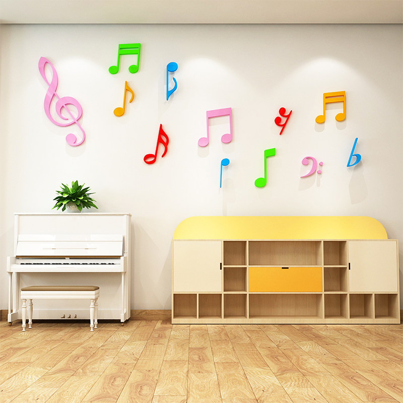 音符3d立体亚克力墙贴钢琴音乐教室墙面布置幼儿园艺术学校装饰画