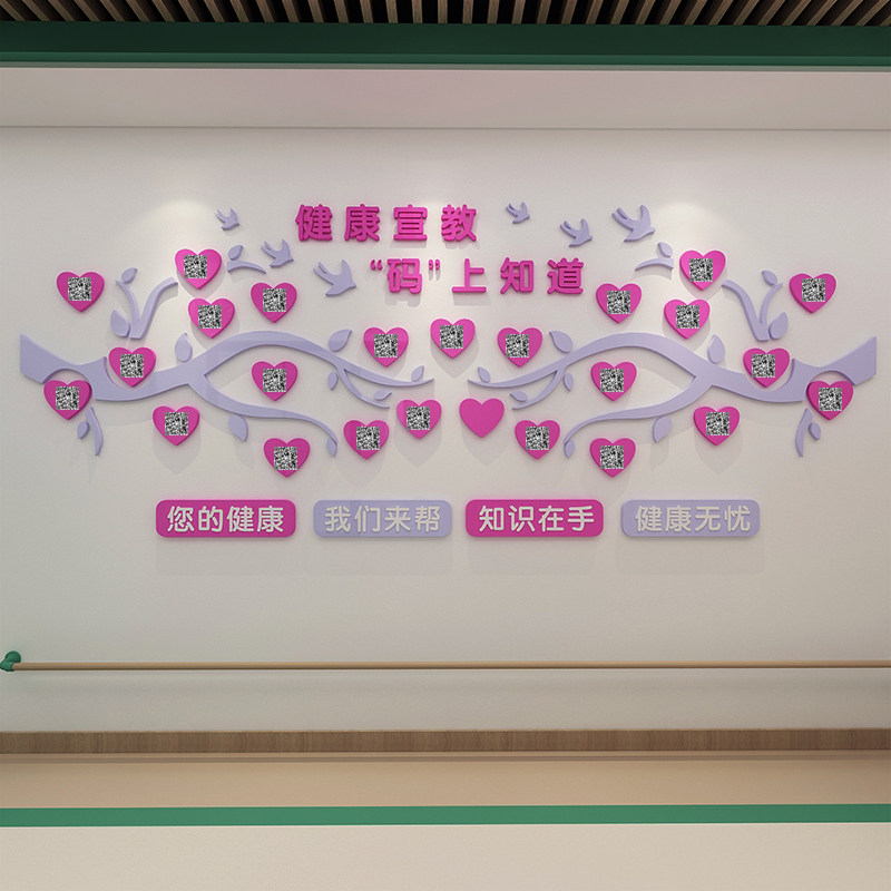 医院过道走廊装饰墙贴二维码健康宣传树科室门诊照片墙文化墙布置