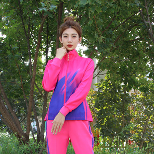 中国红安体育秋季新款男女两件套三件套广场舞团体情侣运动服