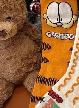 可爱卡通加菲猫日系可爱袜子少女长袜创意搞怪设计堆堆袜子中筒袜