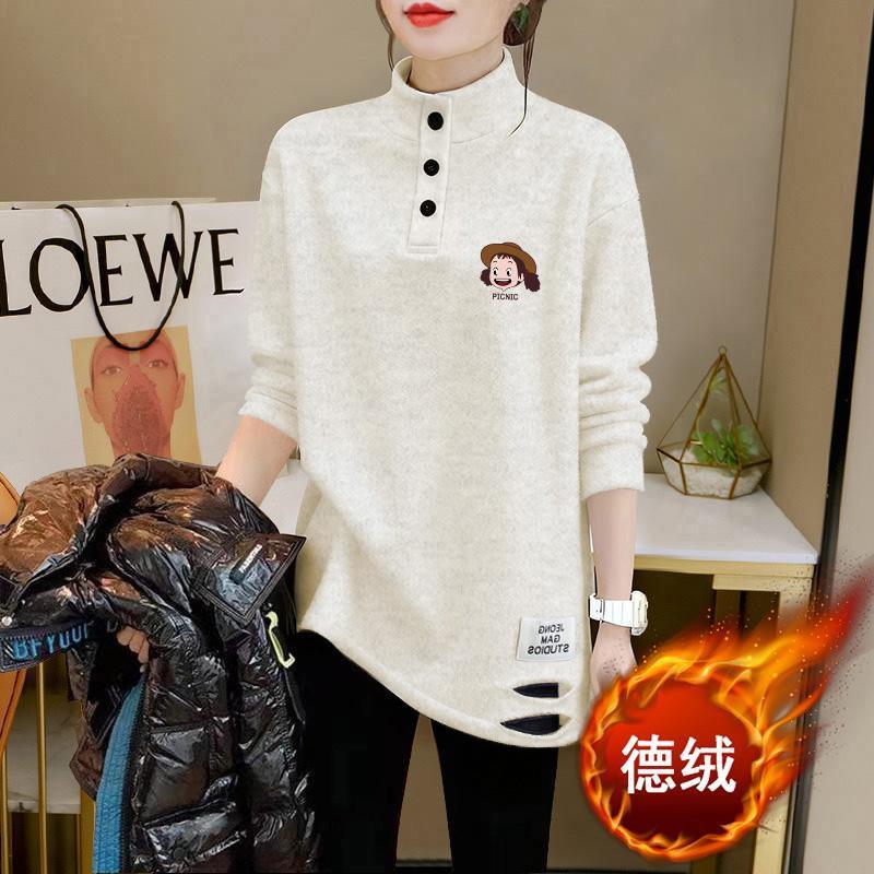 搭配鲨鱼裤打底衫德绒女长袖t恤