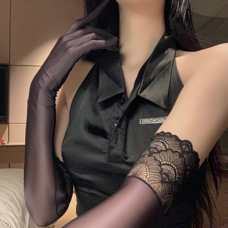 超滑黑丝蕾丝丝袜手套女款晚礼服手套