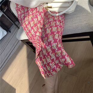 开叉格子中长款裙子女春秋冬季半身裙高腰直筒小香风粗花呢一步裙