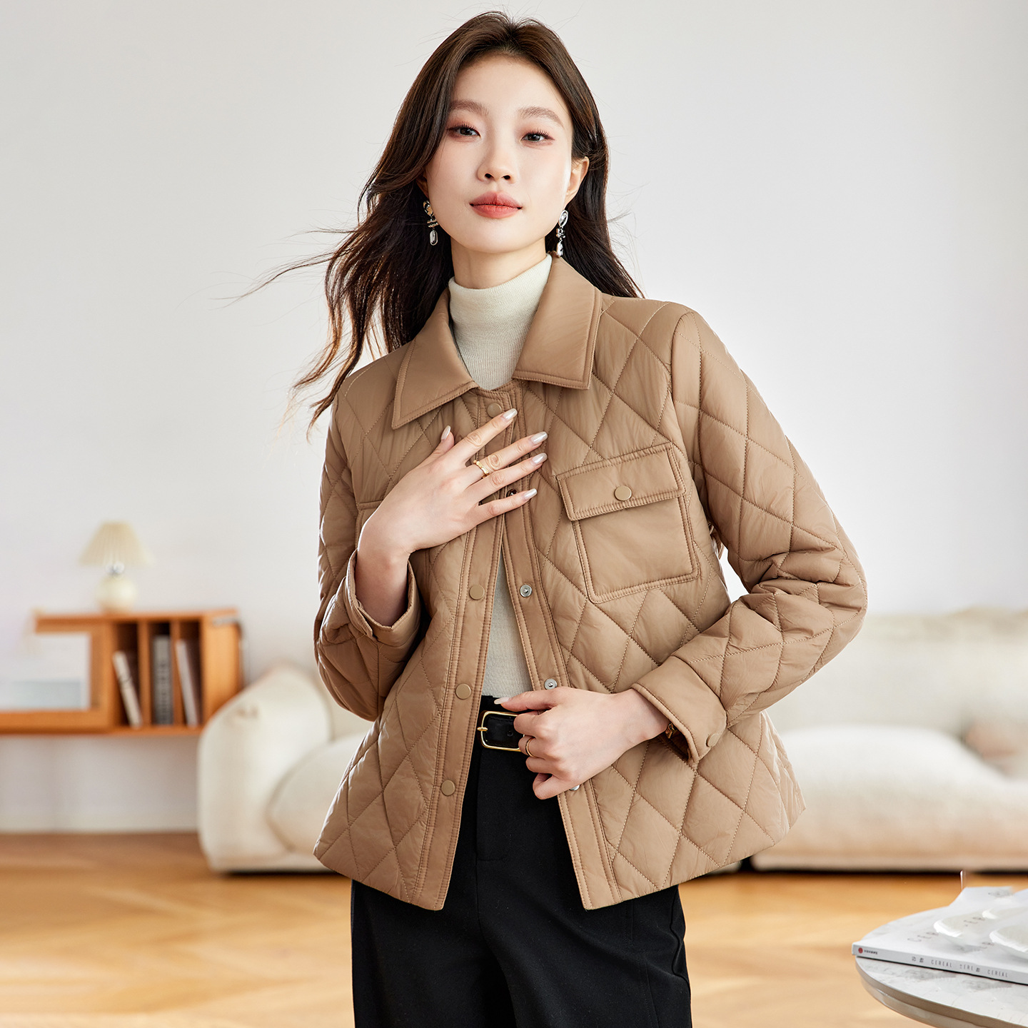 小香风菱格棉衣女2025新款冬季轻薄棉服洋气小个子短款夹棉外套W5