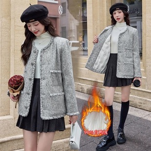 小香风时尚羽绒服2025冬装新款百搭保暖亮丝粗花呢90%白鸭绒外套