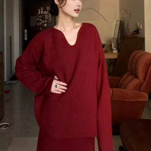 2026超火冬装一整套女时尚百搭韩系氛围感红色独特超火看冬装套装