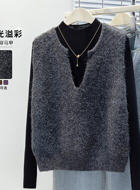 棉茧 亮闪闪套头针织马甲女韩版秋冬新款小众设计感坎肩毛衣