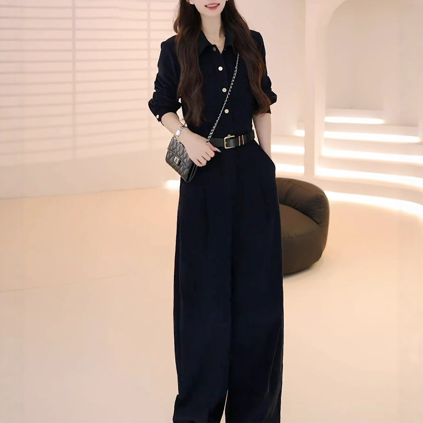 巨好看的连体裤女2025秋冬收腰显瘦休闲减龄高级感加厚加工阔腿裤