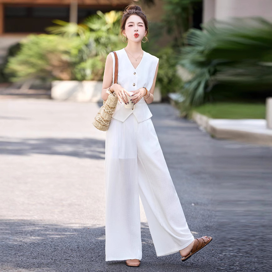 西装马甲套装女2025超火夏日流行穿搭气质阔腿裤两件套裤DY9362
