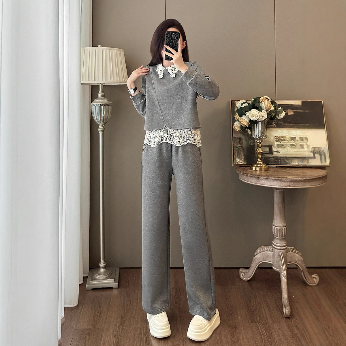 欧货运动休闲套装女2025年新款显瘦减龄高端精致卫衣阔腿裤两件套