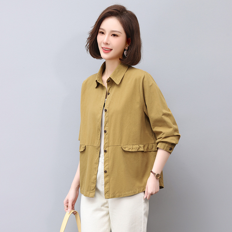 长袖衬衫女2025秋季新款纯色中年妈妈洋气小个子小衫休闲百搭上衣