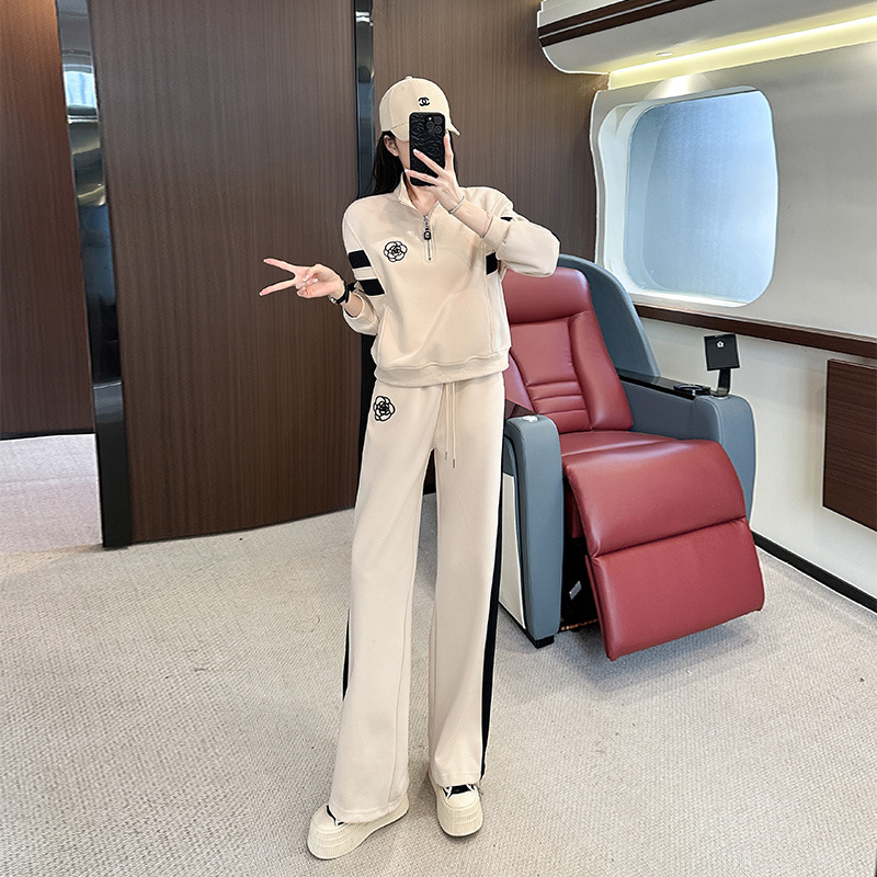 时尚韩版秋冬卫衣套装女2025新款加绒加厚无帽宽松休闲运动两件套