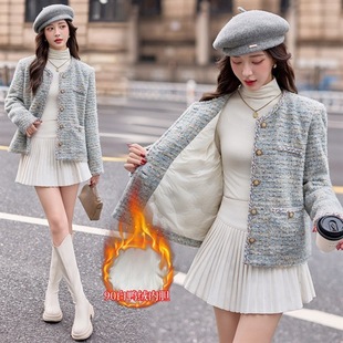 小香风羽绒服上衣2025冬新款时尚30毛粗花呢学院风90白鸭绒外套