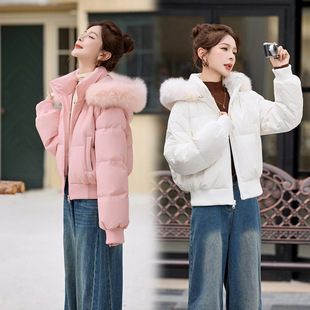 休闲风90羽绒服2025新款真狐狸大毛领帽毛短款白鸭绒外套女装冬
