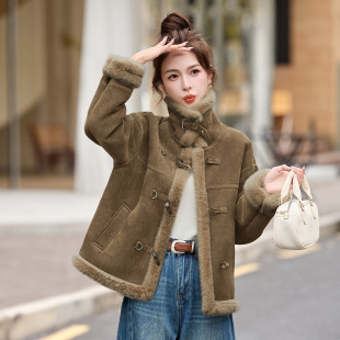 皮毛一体仿羊羔毛外套女小个子2025秋冬季 加绒加厚上衣DL2659 新款