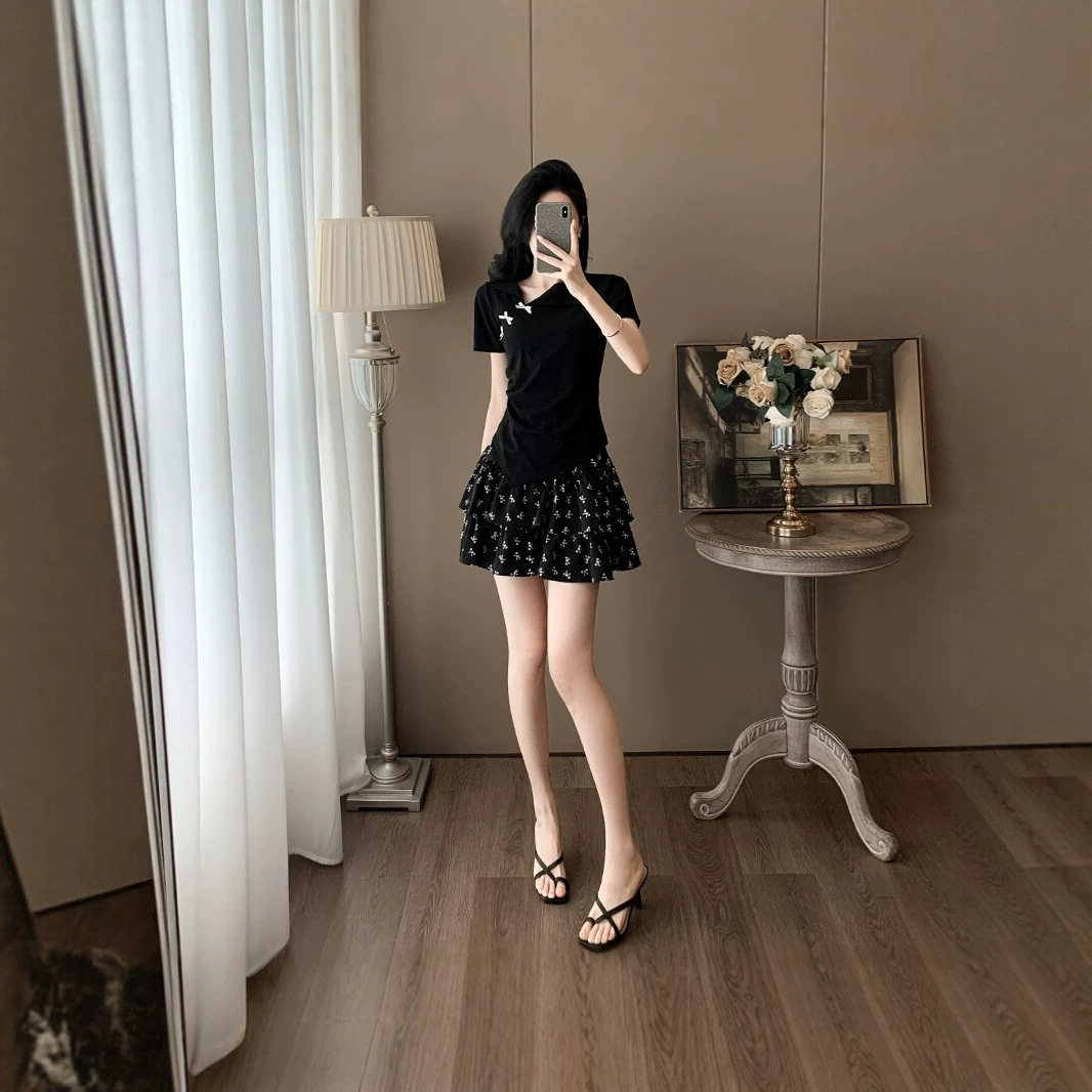 新中式国风休闲时尚短袖套装女夏季高级感短裙子两件套小个子显高