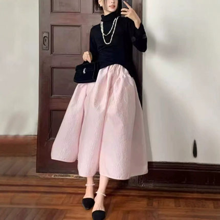 北欧小众设计感2026春夏季新款肌理浮雕蓬蓬花苞裙大伞裙半身裙