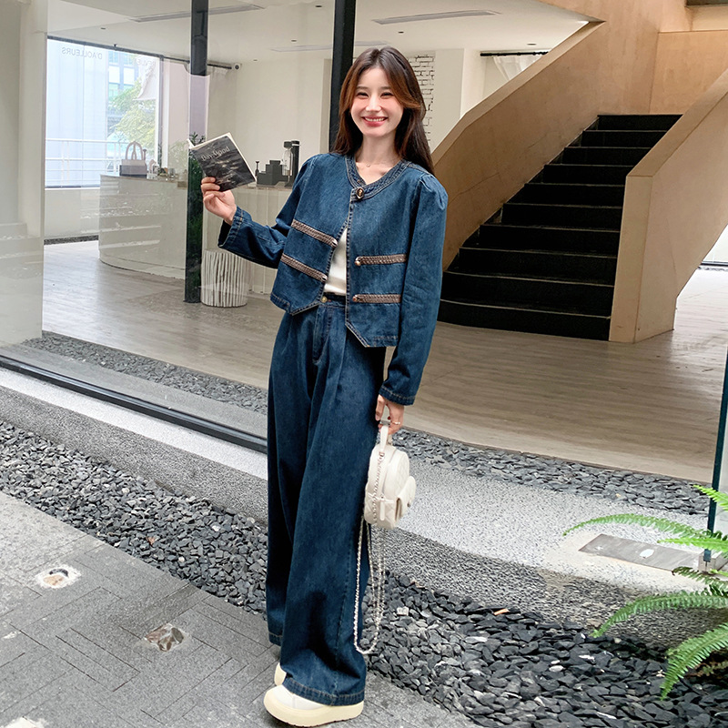 牛仔套装女2025年秋季新款气质时尚洋气减龄潮流百搭阔腿裤两件套