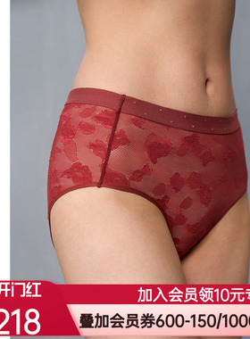 爱慕·CHUANG本命年内裤女红棉质底裆性感蕾丝中腰平角裤CA231401