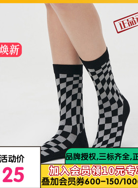 爱美丽IMIS商场女袜棋盘格印花棉感舒适不掉筒中筒袜IM94BIR1