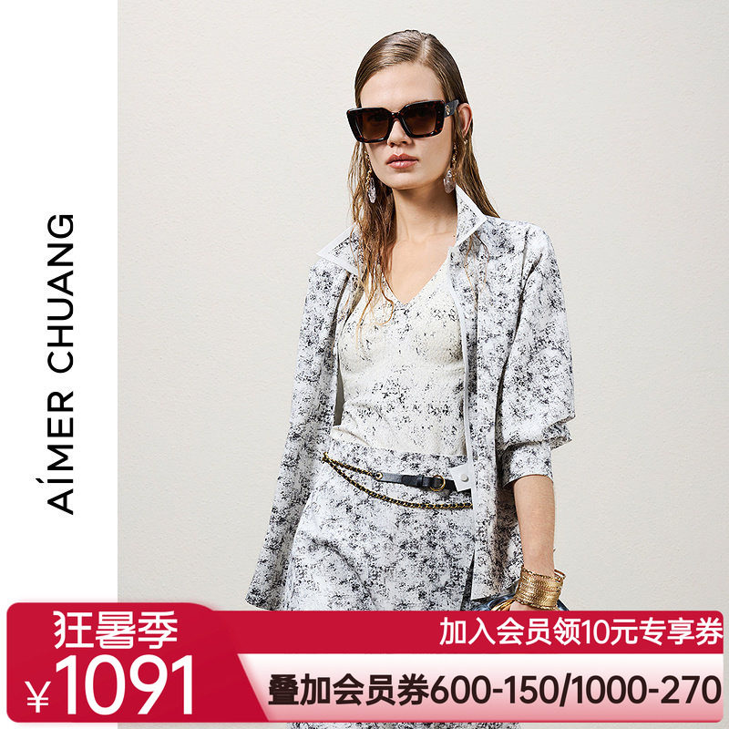AIMER CHUANG穿梭10春夏女双面布粘合外穿翻领长袖衬衫CA812291