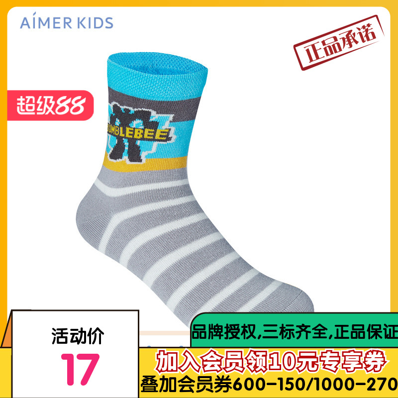 爱慕儿童变形金刚22AW袜子男孩大黄蜂提花短袜AK294B261