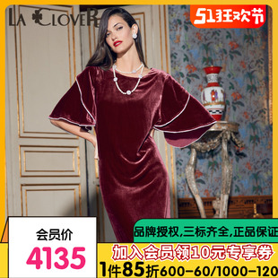 兰卡文简奢丝绒系列珍珠丝绒裙新款 新品 高端秋LC44WN1