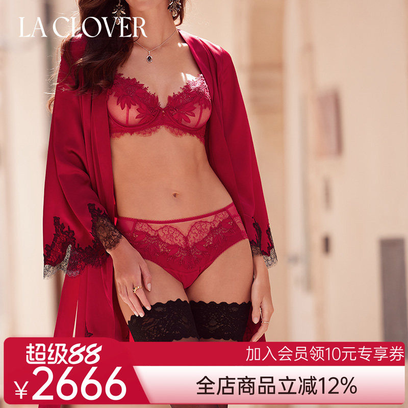 兰卡文挚爱西西里系列桑蚕丝短睡袍晨袍女大红色婚礼红品LC48WA1