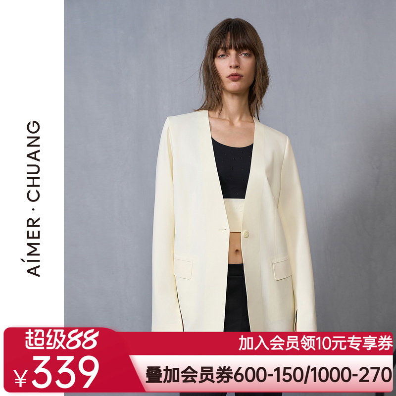 爱慕·CHUANG穿梭7外穿女士秋冬双面布无领收身西服上衣CA811431