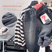 冬季 新款 2025年儿童保暖弹力棉裤 男童加绒加厚印花复古牛仔裤 冬装