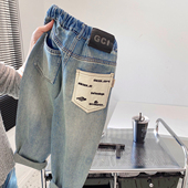 撞色牛仔裤 2026年春装 儿童百搭弹力休闲裤 男童水洗棉韩版 宝宝长裤