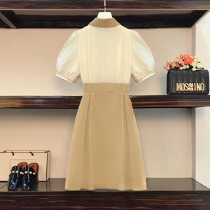 RM8422#大码女装夏季新款短袖收腰显瘦网红拼接V领法式连衣裙女