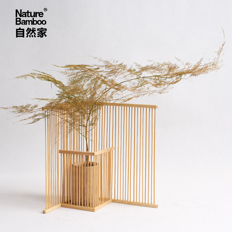 中式花器花架茶室日式简约古风插花竹编茶具摆件竹花篮花瓶自然家