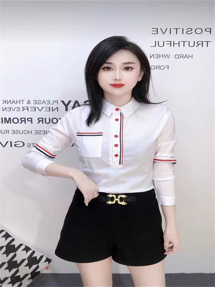 抖音快手同款修身弹力棉质长袖衬衫女春秋新款百搭职业衬衣上衣